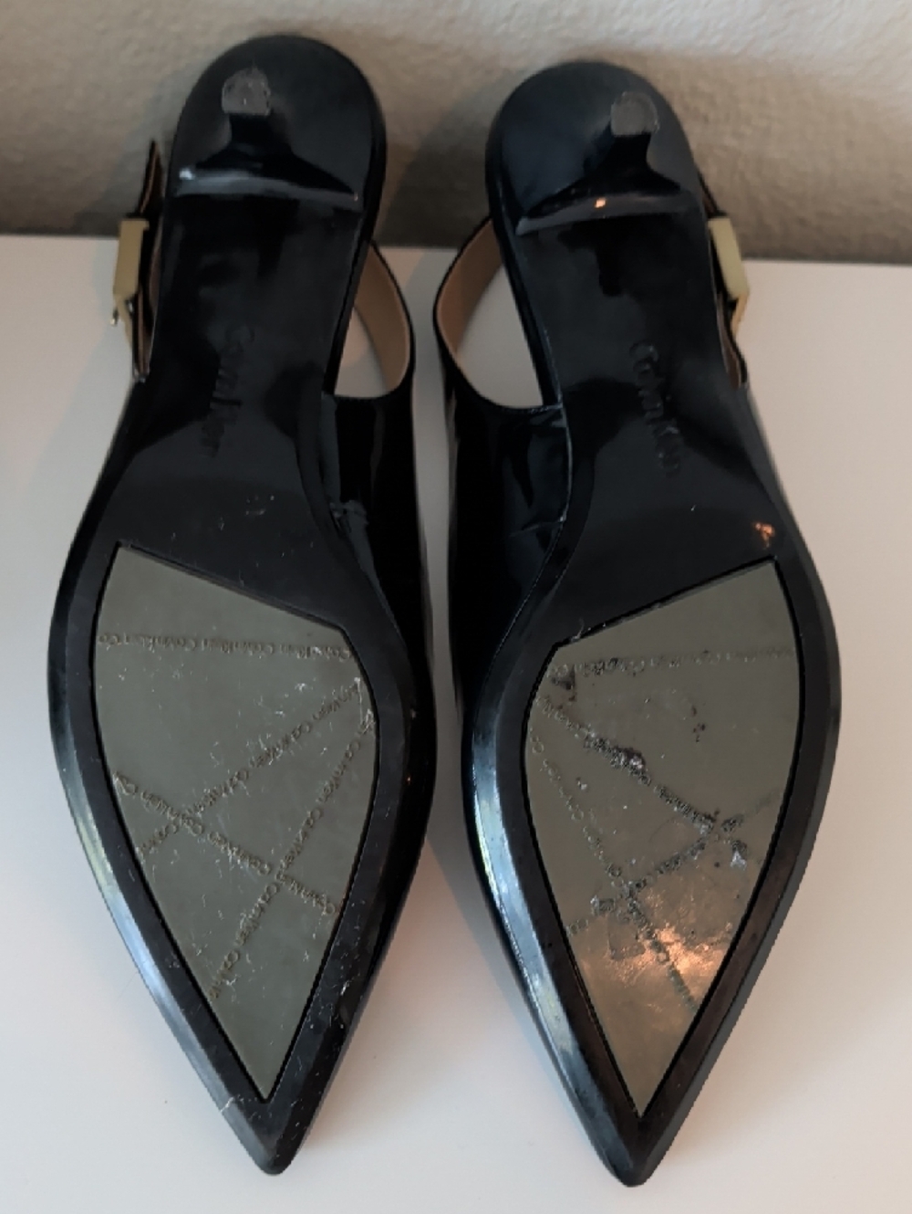 Calvin Klein Navy Patent Slingback Kitten Heels - Picture 4 of 4